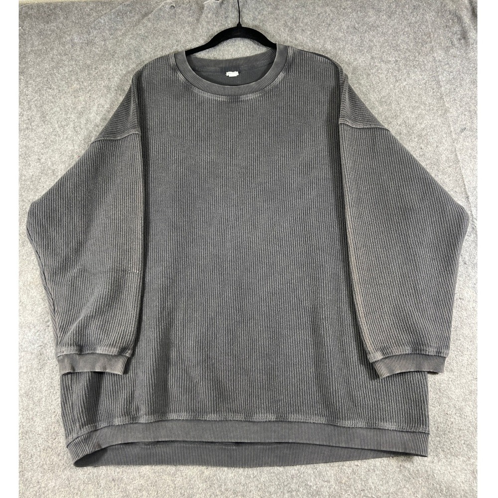 Aerie Sweatshirt Womens Large Gray Crewneck Pullover Ribbed Oversized Athletic